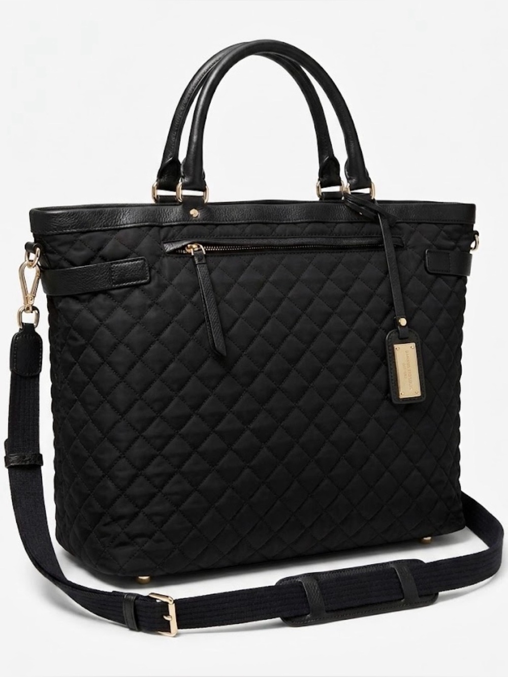 Banana Republic Black Quilted Nylon Victoria Commuter Tote Bag
